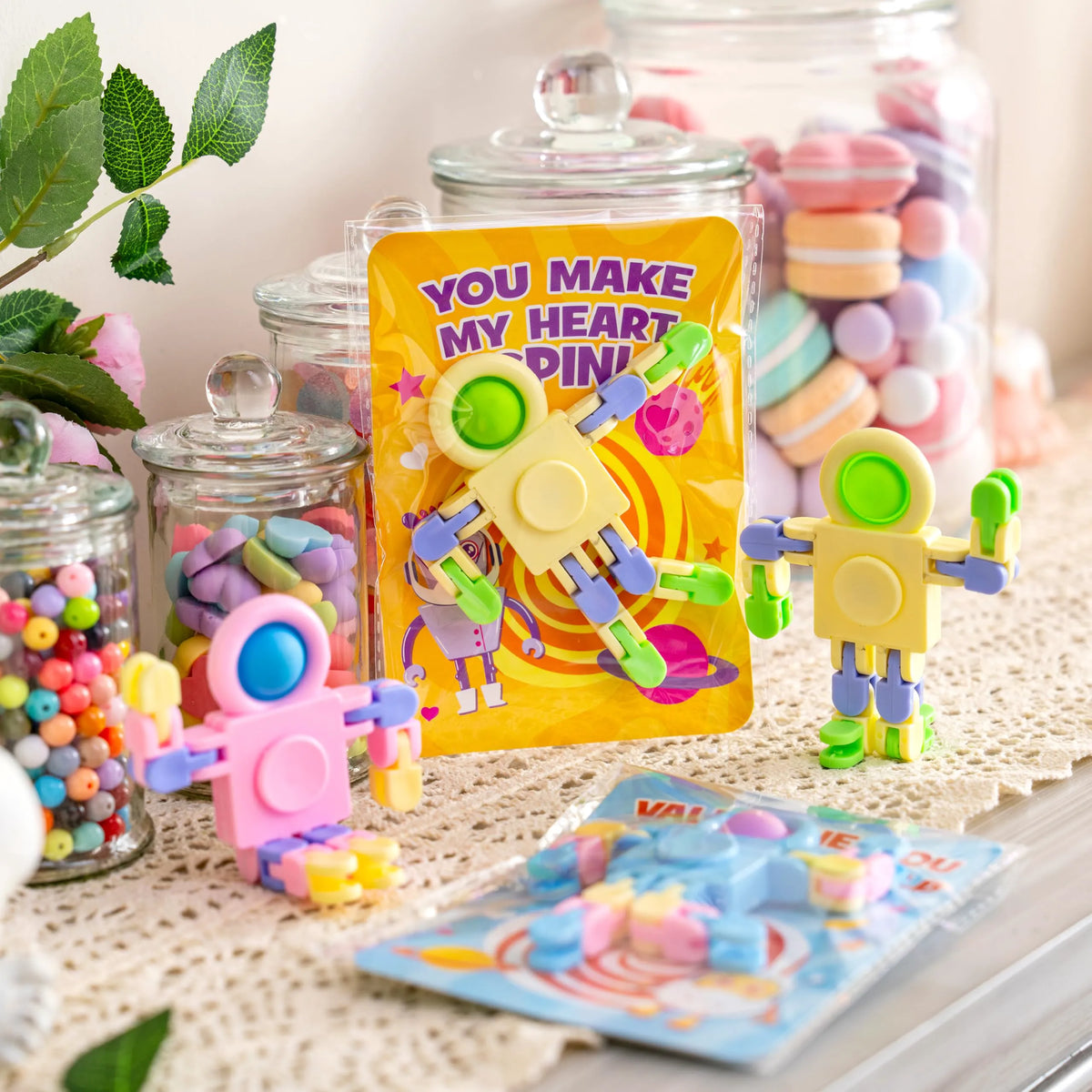 JOYIN 30-Pack Valentine's Day Pastel Robot Fidget Spinners with Cards