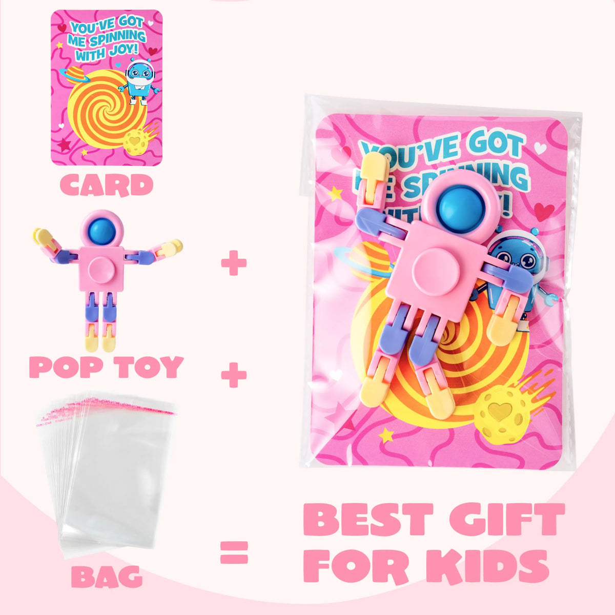 JOYIN 30-Pack Valentine's Day Pastel Robot Fidget Spinners with Cards