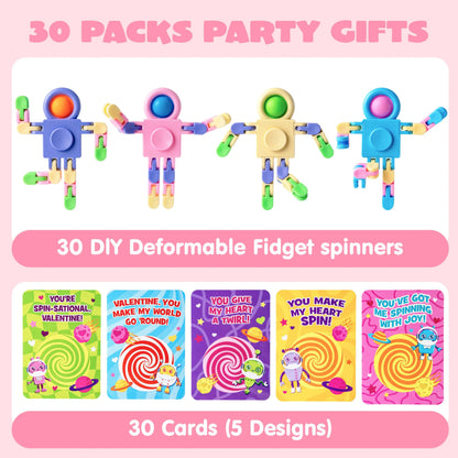JOYIN 30-Pack Valentine's Day Pastel Robot Fidget Spinners with Cards