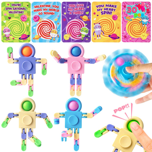 JOYIN 30-Pack Valentine's Day Pastel Robot Fidget Spinners with Cards