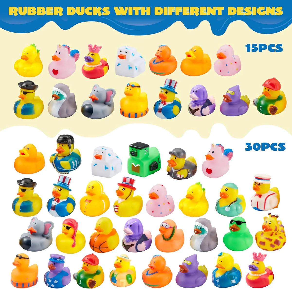 JOYIN 30 Pcs Assorted Rubber Ducks with Mesh Bag