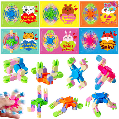 JOIN 30-Pack Valentine's Fidget Spinners with Gift Cards - Stress Relief Toys for Kids