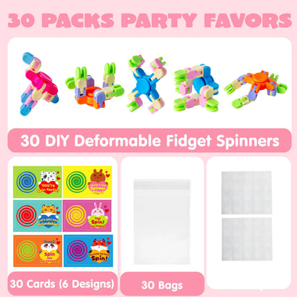 JOIN 30-Pack Valentine's Fidget Spinners with Gift Cards - Stress Relief Toys for Kids