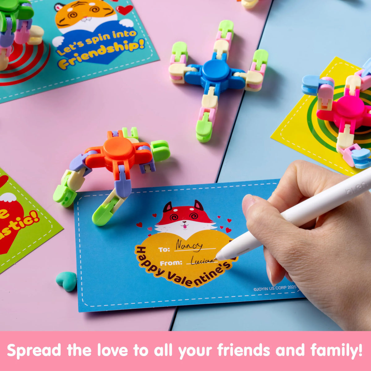 JOIN 30-Pack Valentine's Fidget Spinners with Gift Cards - Stress Relief Toys for Kids