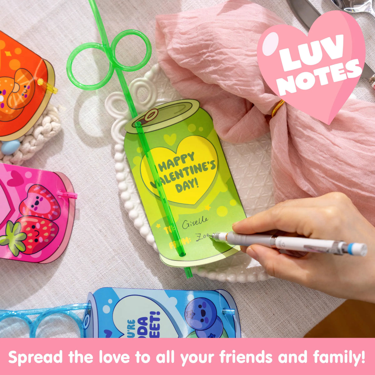 JOYIN 32 Pcs Valentine's Day Crazy Straws with Can Drink Cards