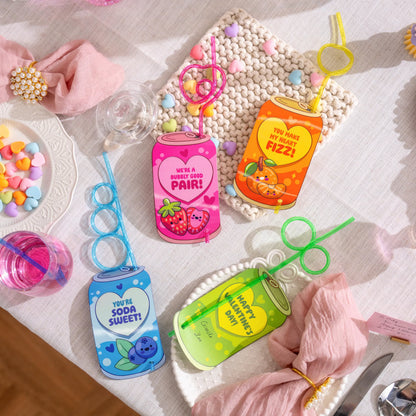 JOYIN 32 Pcs Valentine's Day Crazy Straws with Can Drink Cards