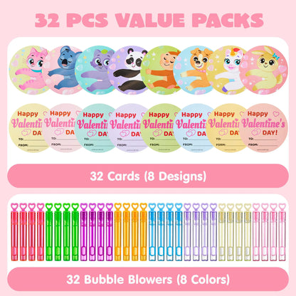 JOYIN 32 Pcs Valentine's Day Mini Bubble Wands with Animal Themed Cards