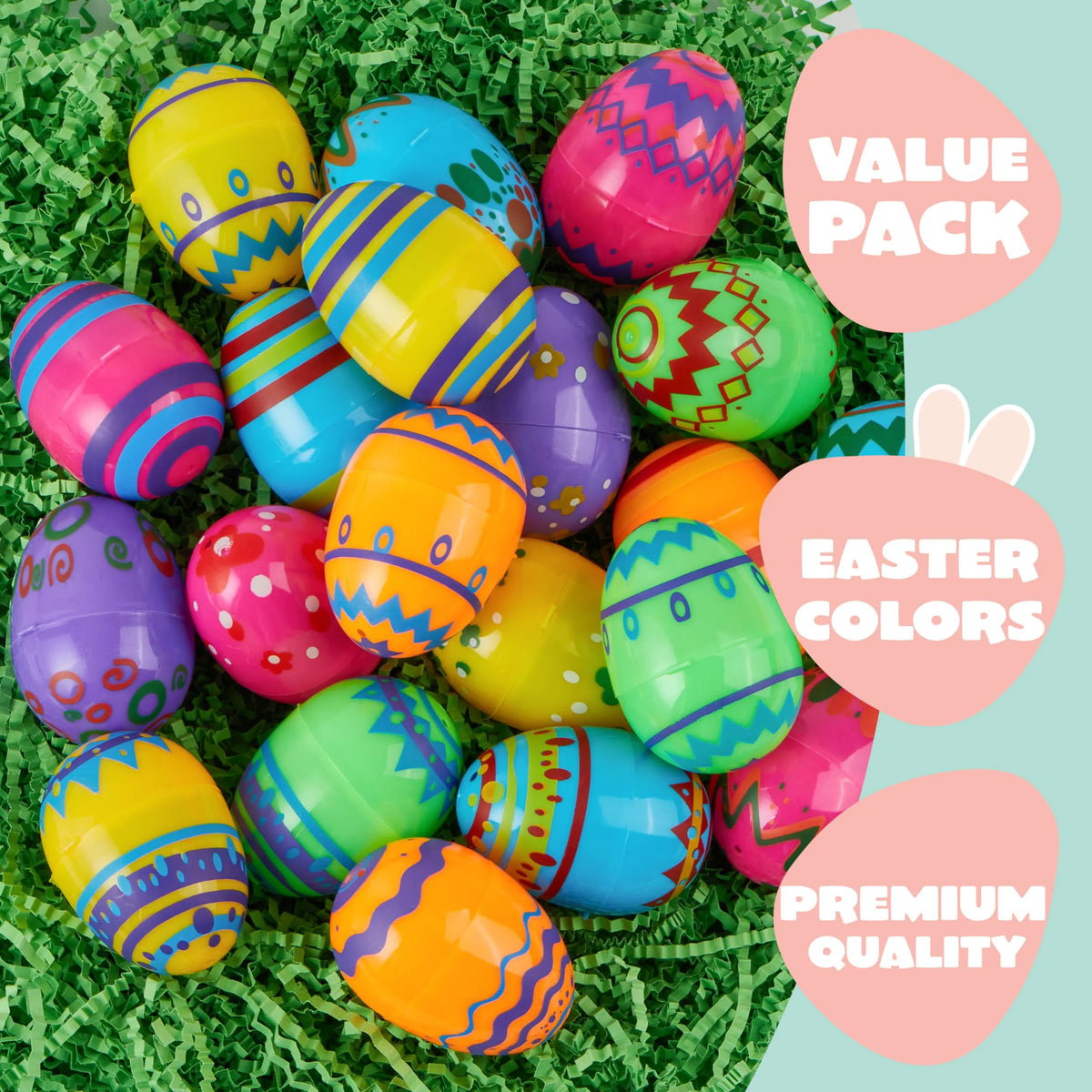 JOIN 36-Pack 2.3-Inch Fillable Printed Plastic Eggs