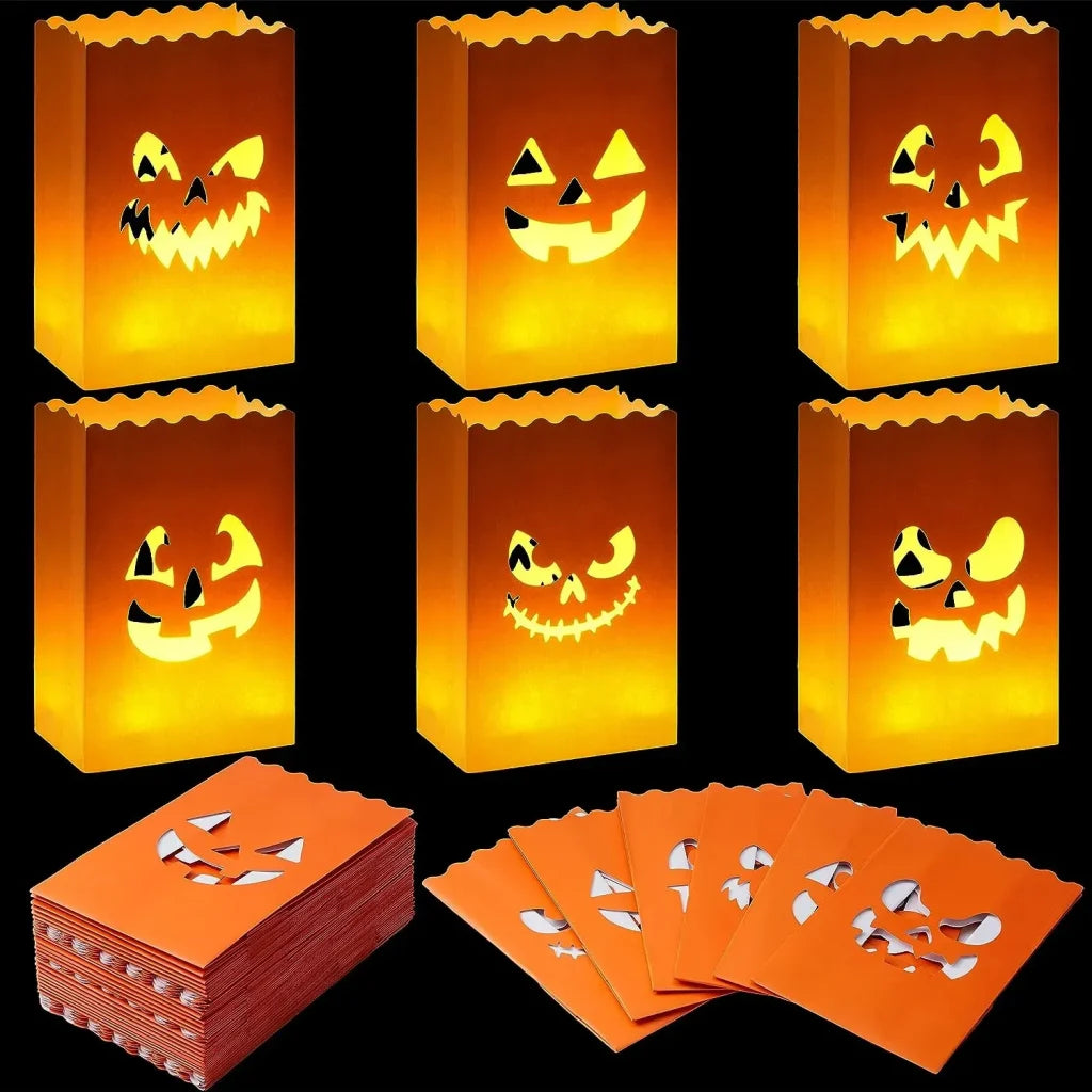 JOIN 36-Pack Halloween Flame-Resistant Pumpkin Paper Bag Lanterns