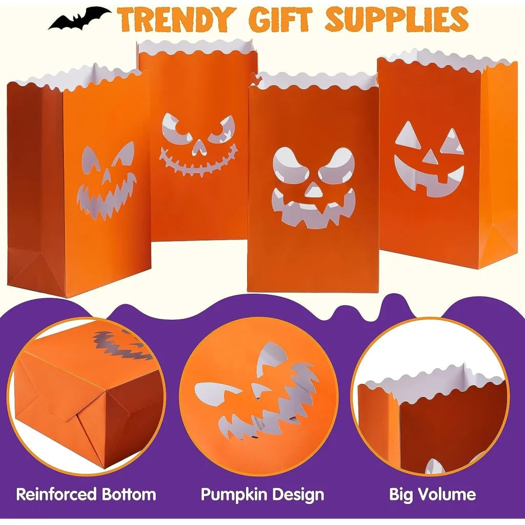 JOIN 36-Pack Halloween Flame-Resistant Pumpkin Paper Bag Lanterns