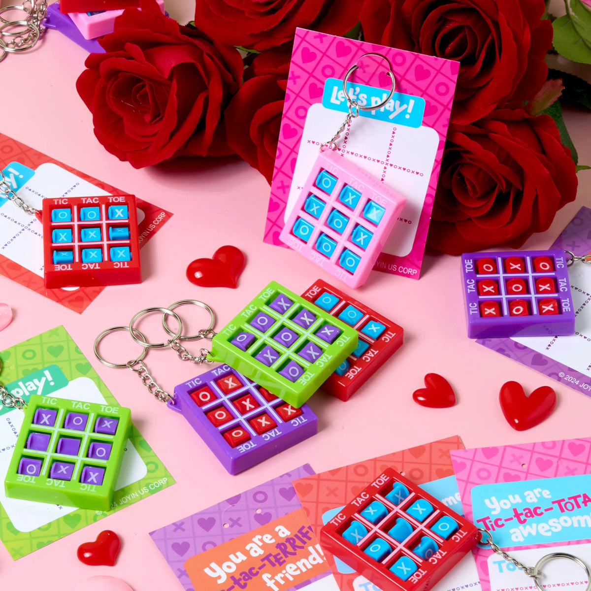JOIN 36-Piece Valentine's Day Tic-Tac-Toe Keychain Set with Greeting Cards