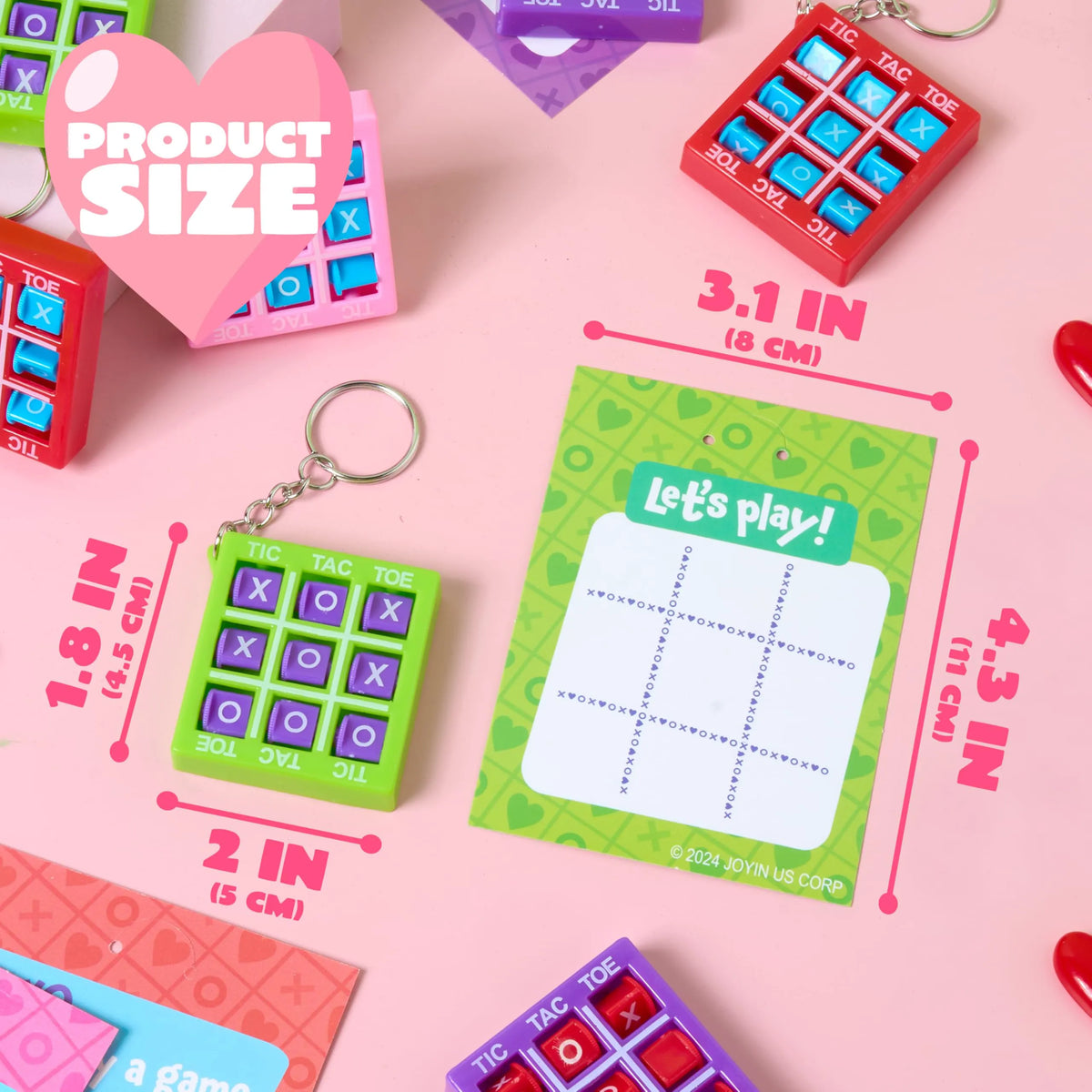 JOIN 36-Piece Valentine's Day Tic-Tac-Toe Keychain Set with Greeting Cards