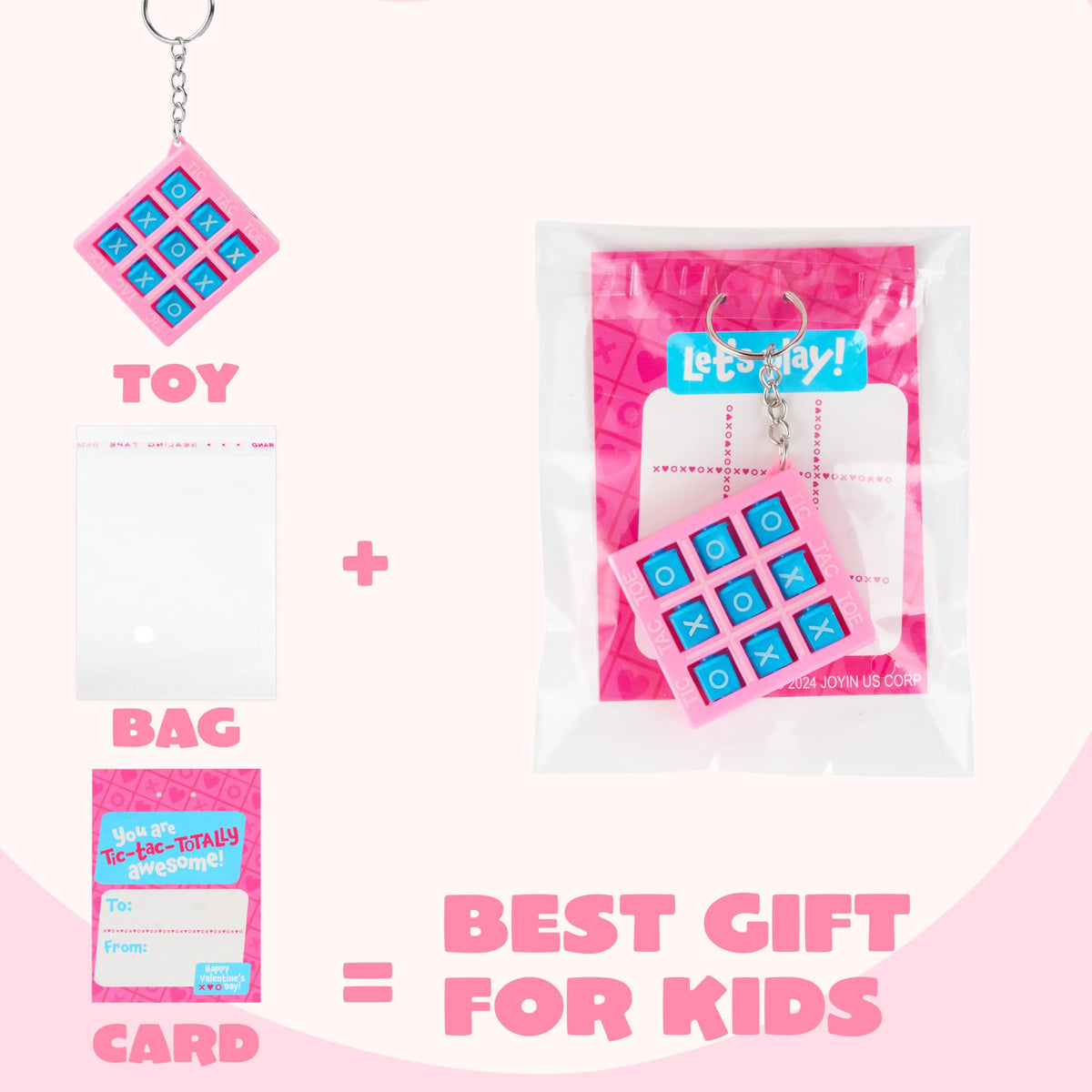 JOIN 36-Piece Valentine's Day Tic-Tac-Toe Keychain Set with Greeting Cards
