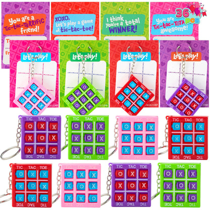 JOIN 36-Piece Valentine's Day Tic-Tac-Toe Keychain Set with Greeting Cards