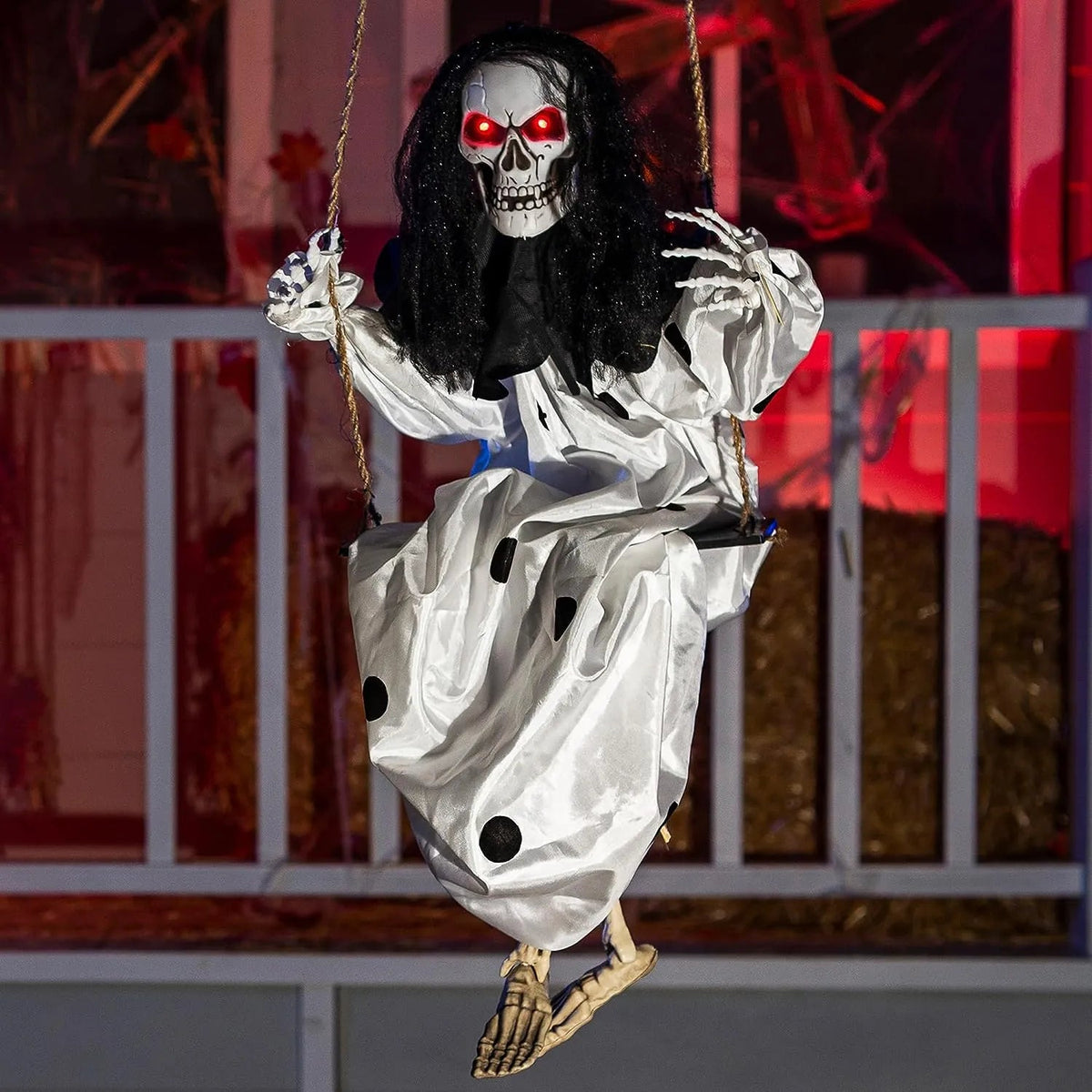 36-Inch Hanging Ghost Skeleton with Lights for Halloween