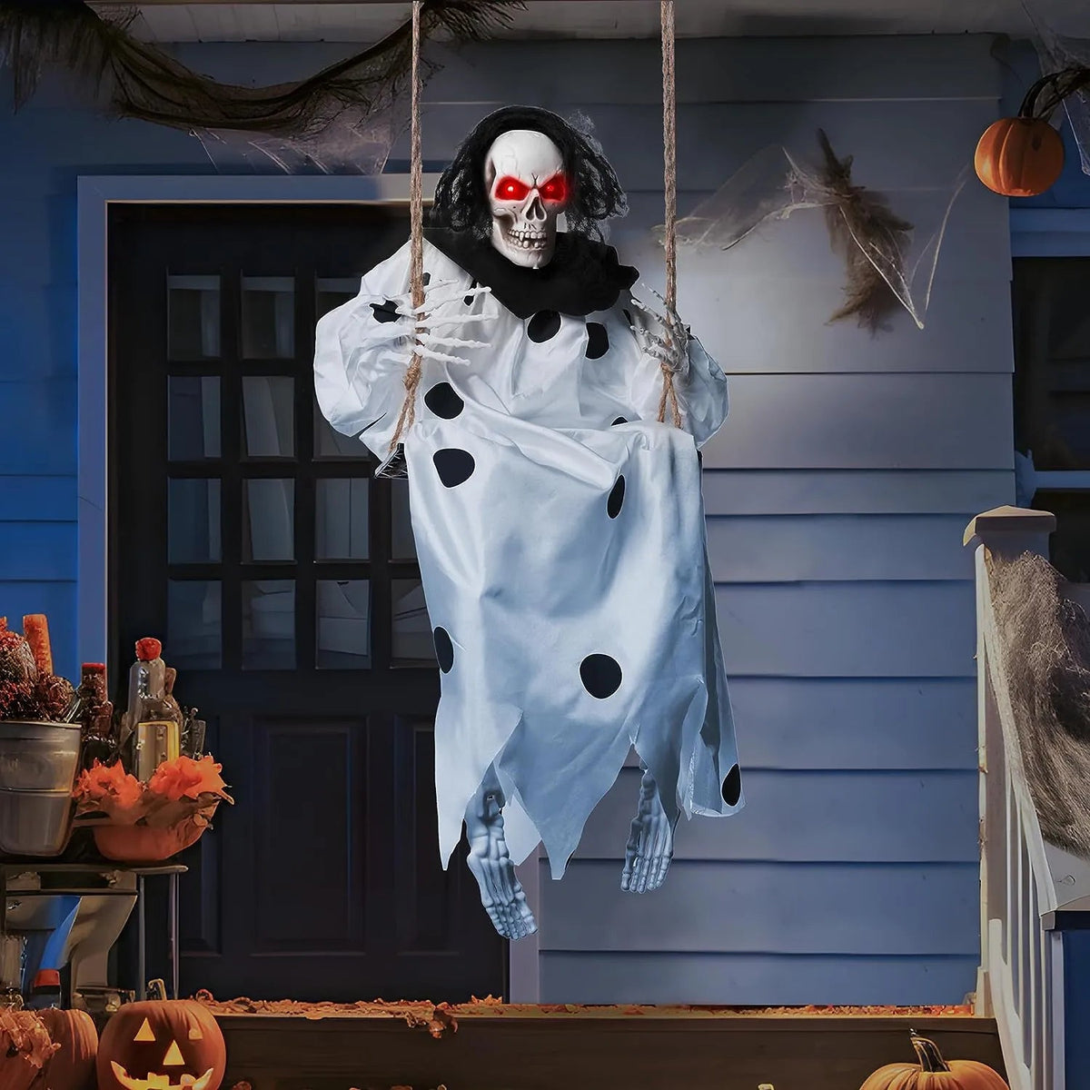 36-Inch Hanging Ghost Skeleton with Lights for Halloween