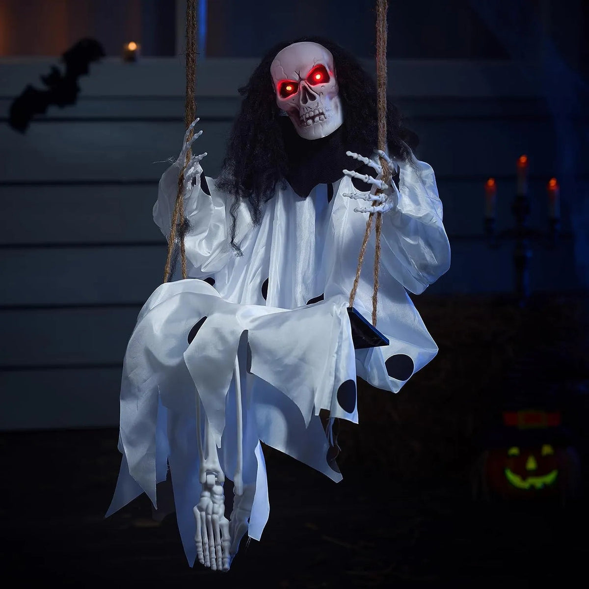 36-Inch Hanging Ghost Skeleton with Lights for Halloween