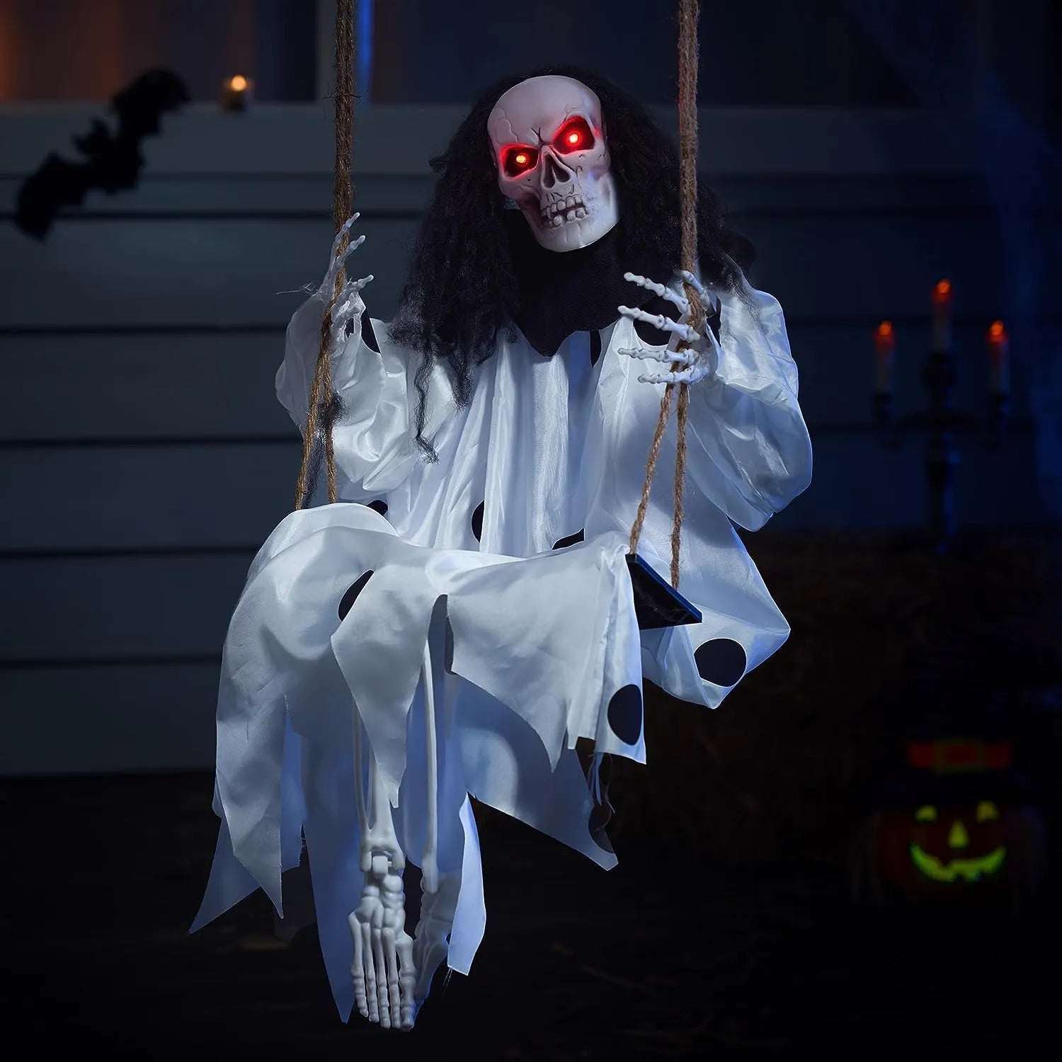 36-Inch Hanging Ghost Skeleton with Lights for Halloween