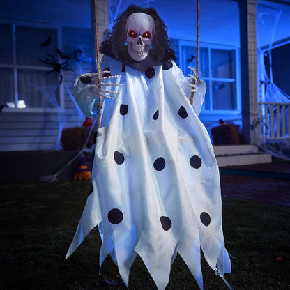 36-Inch Hanging Ghost Skeleton with Lights for Halloween