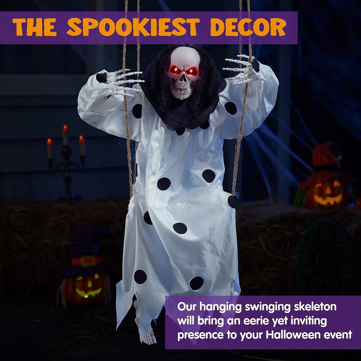 36-Inch Hanging Ghost Skeleton with Lights for Halloween