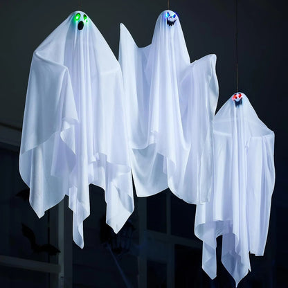 JOYIN 3-Pack 35.4-Inch Halloween Light-Up Hanging Ghost Decorations for Spooky Home Props