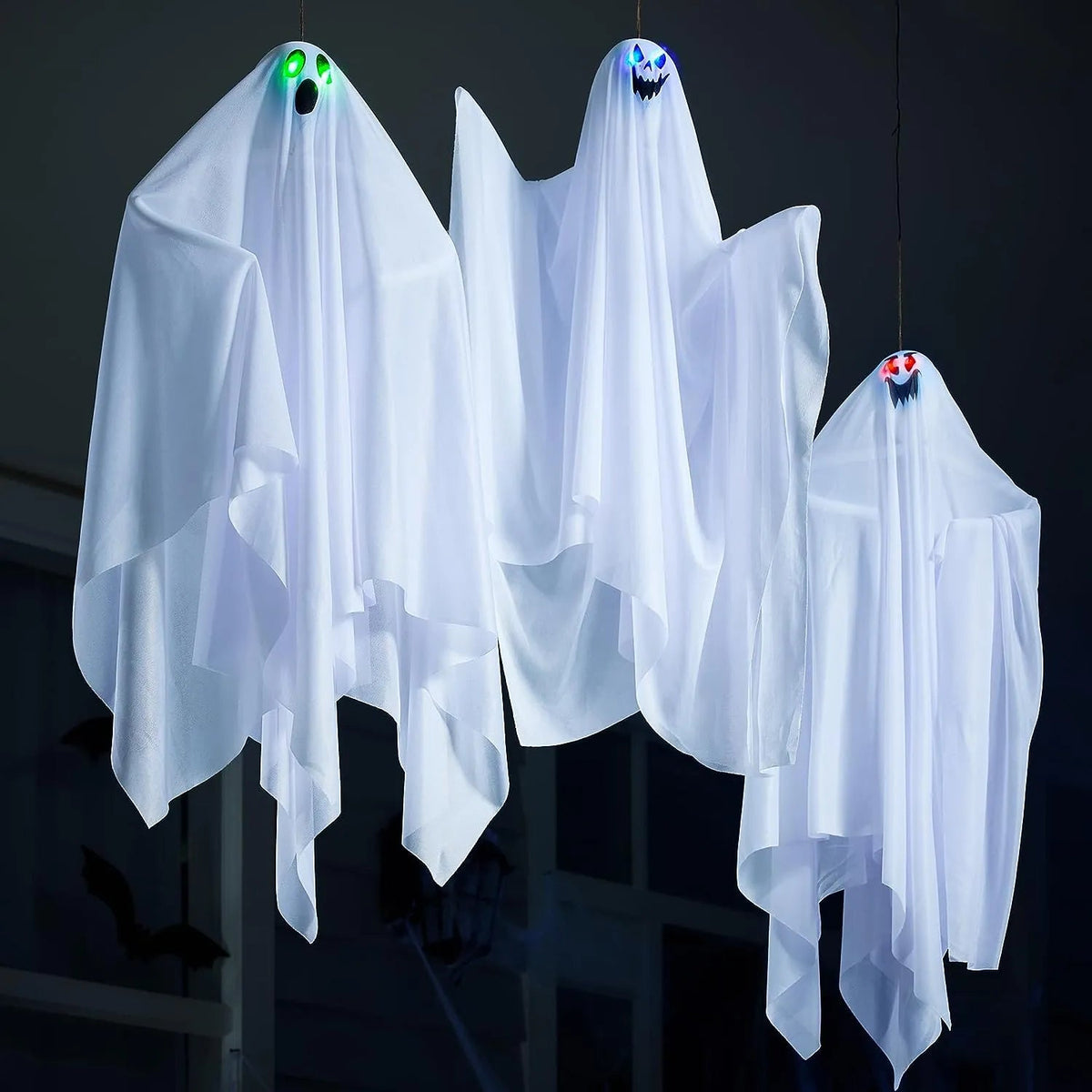 JOYIN 3-Pack 35.4-Inch Halloween Light-Up Hanging Ghost Decorations for Spooky Home Props