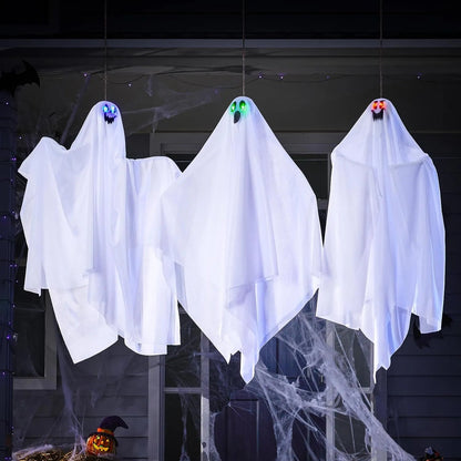 JOYIN 3-Pack 35.4-Inch Halloween Light-Up Hanging Ghost Decorations for Spooky Home Props