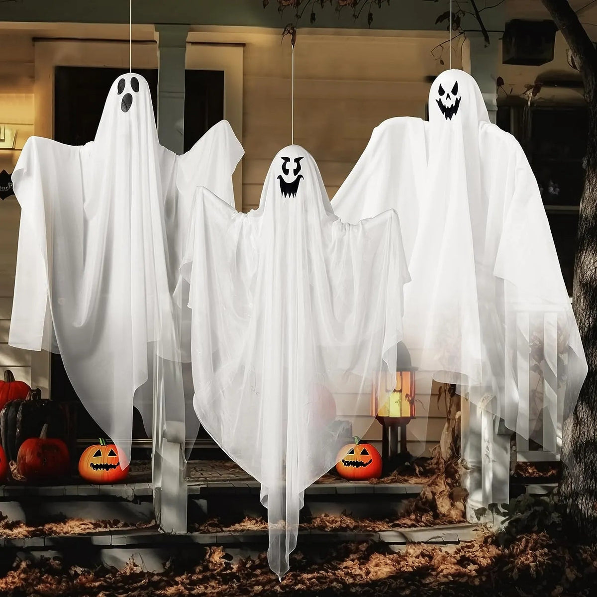 JOYIN 3-Pack 35.4-Inch Halloween Light-Up Hanging Ghost Decorations for Spooky Home Props