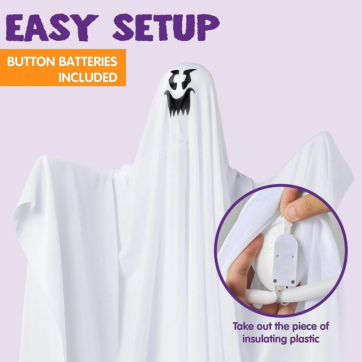 JOYIN 3-Pack 35.4-Inch Halloween Light-Up Hanging Ghost Decorations for Spooky Home Props