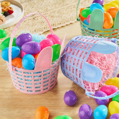JOYIN 3-Pack Easter Plastic Baskets with Bunny Ears and Shredded Paper Grass