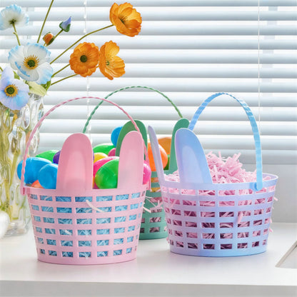 JOYIN 3-Pack Easter Plastic Baskets with Bunny Ears and Shredded Paper Grass
