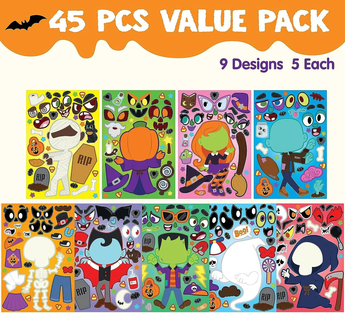 JOYIN 45-Piece Halloween Make-A-Face Stickers for Party Decorations