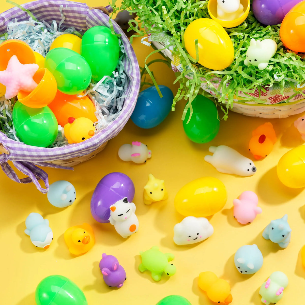 JOYIN 48 Pcs Easter Prefilled Eggs with Mochi Squishy Toys