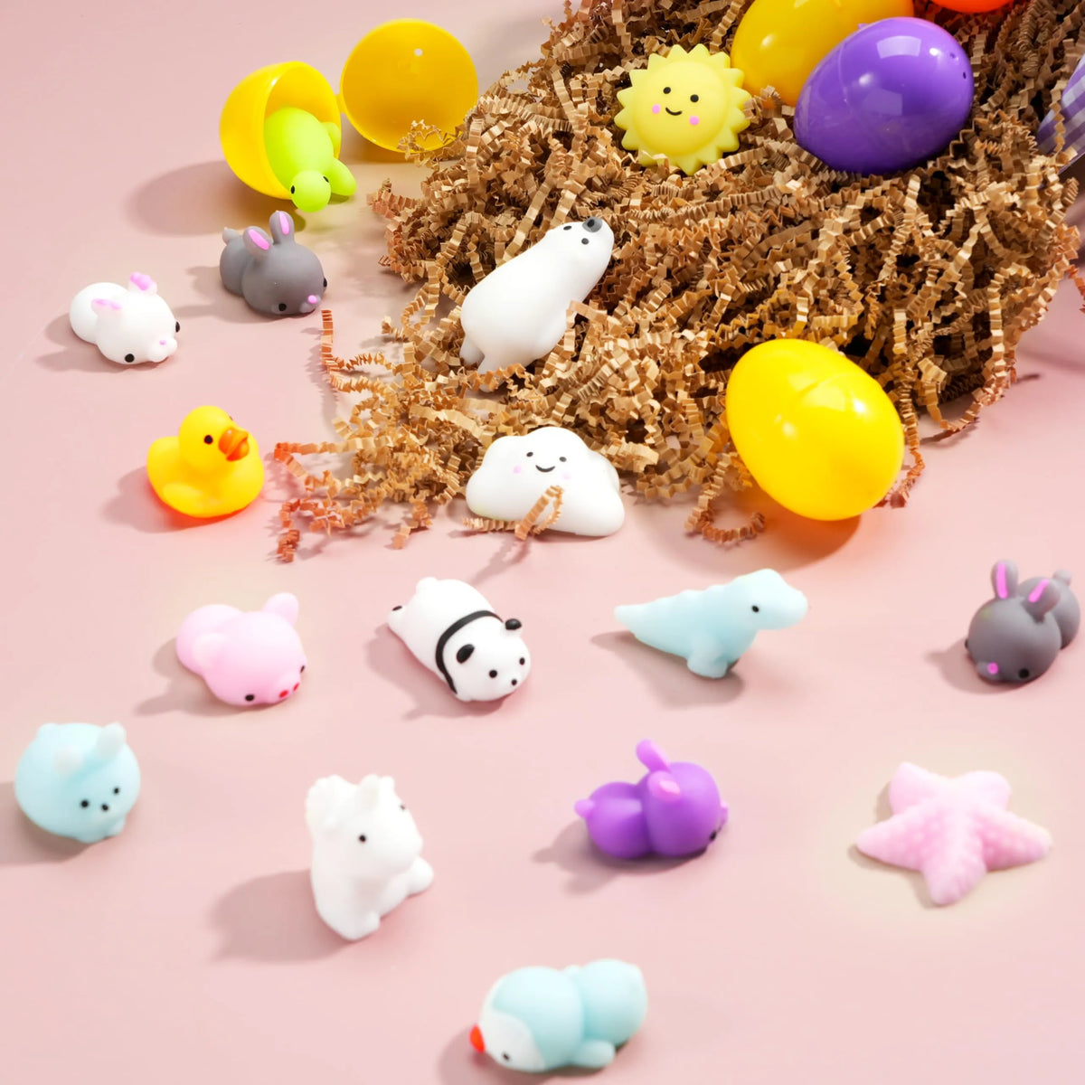 JOYIN 48 Pcs Easter Prefilled Eggs with Mochi Squishy Toys
