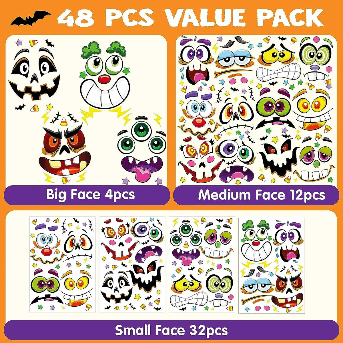 JOYIN 48-Pack Halloween Pumpkin Stickers for Parties and School Activities