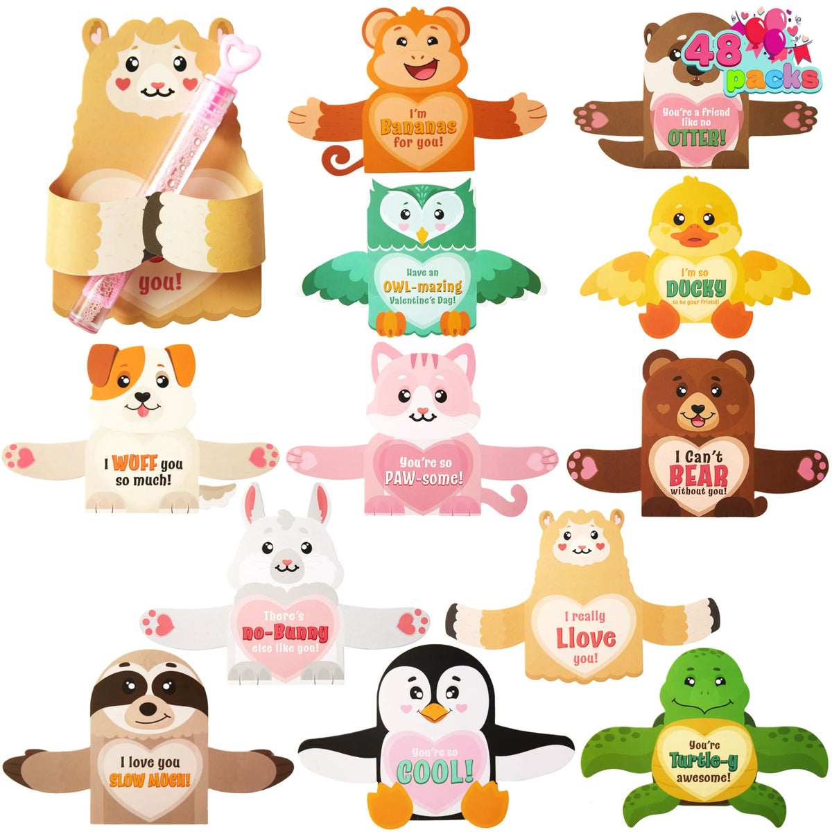 JOYIN 48 Pack Valentine's Day Greeting Cards with Candy Holders for Kids, Holiday Rewards and Prizes