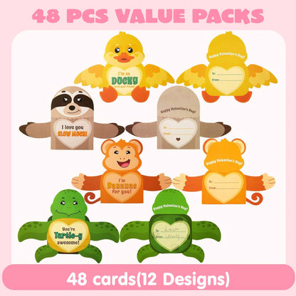 JOYIN 48 Pack Valentine's Day Greeting Cards with Candy Holders for Kids, Holiday Rewards and Prizes