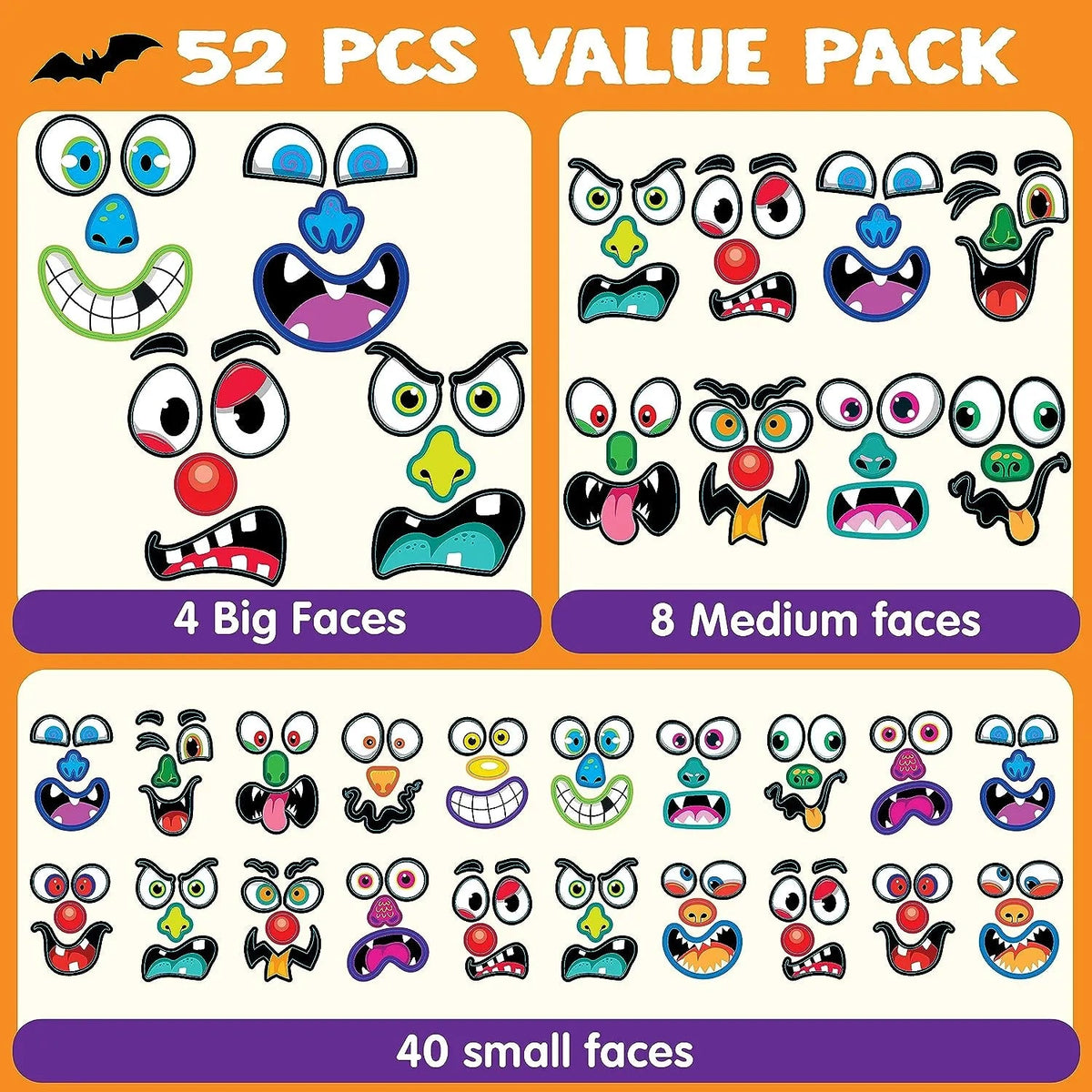 JOYIN 52-Pack Halloween Pumpkin Face Stickers for Party Decorations
