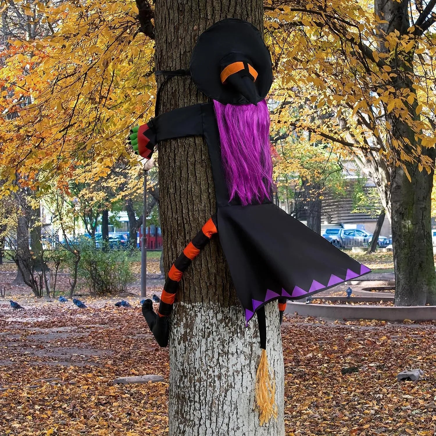 JOYIN 55-Inch Halloween Crashing Witch Decoration with Purple Hair