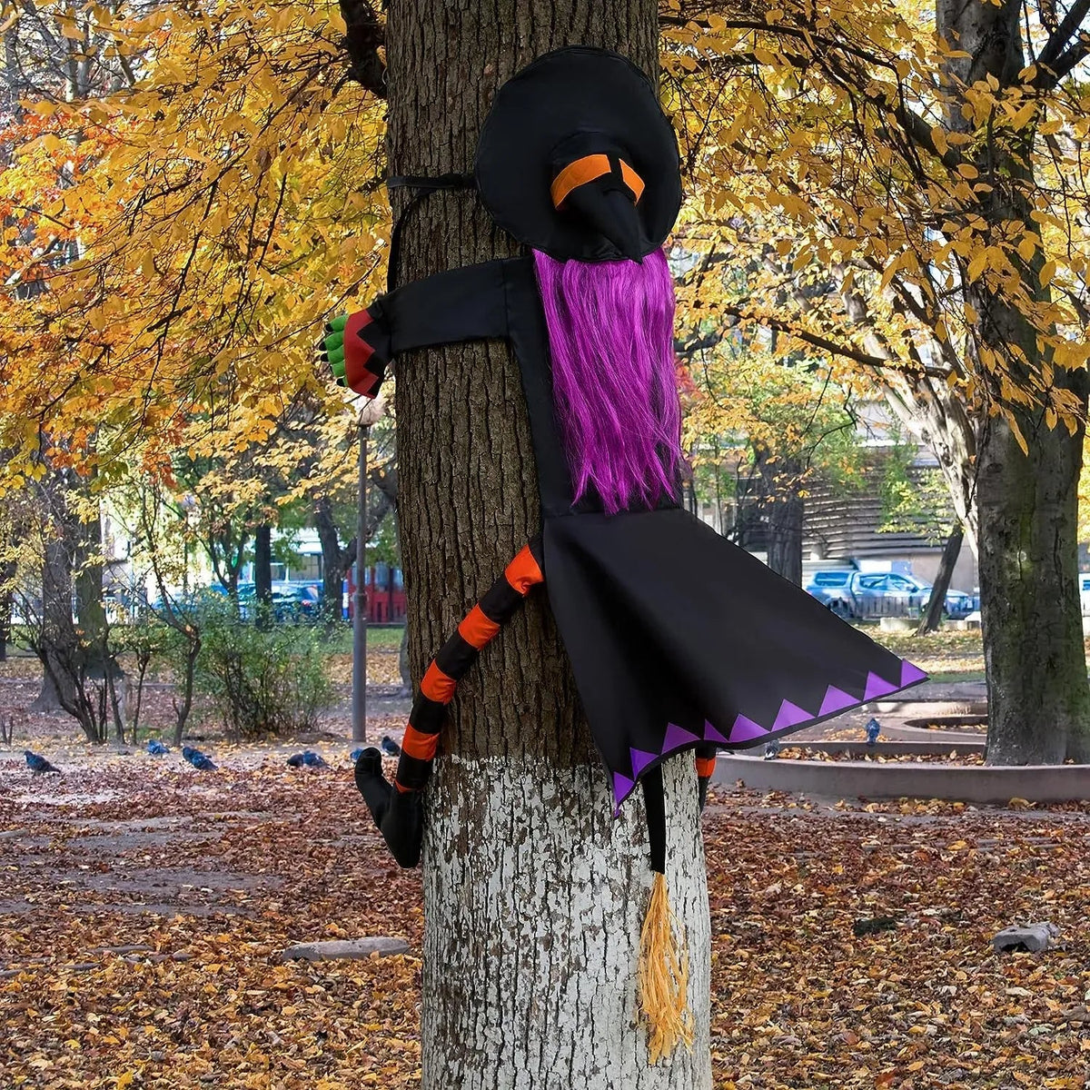 JOYIN 55-Inch Halloween Crashing Witch Decoration with Purple Hair