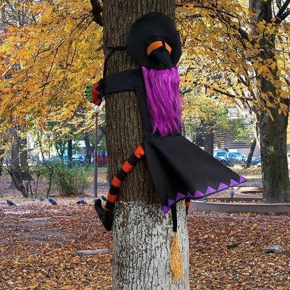 JOYIN 55-Inch Halloween Crashing Witch Decoration with Purple Hair