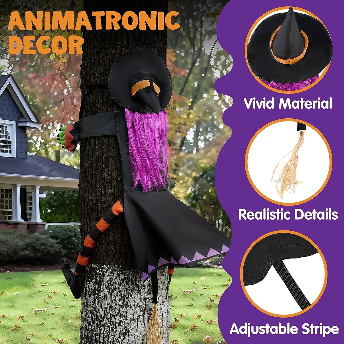 JOYIN 55-Inch Halloween Crashing Witch Decoration with Purple Hair