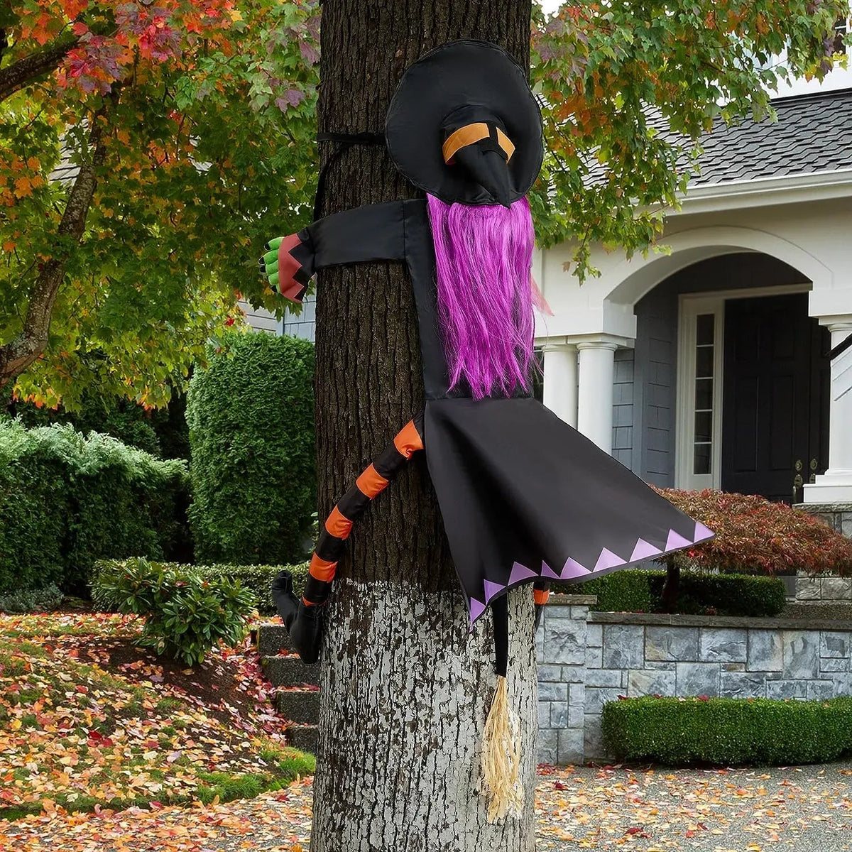JOYIN 55-Inch Halloween Crashing Witch Decoration with Purple Hair