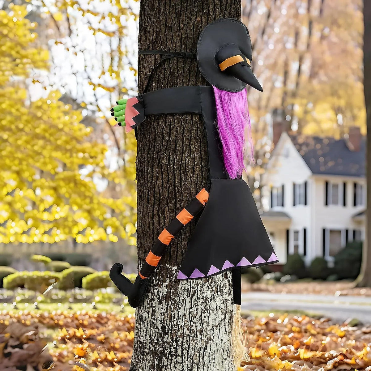 JOYIN 55-Inch Halloween Crashing Witch Decoration with Purple Hair