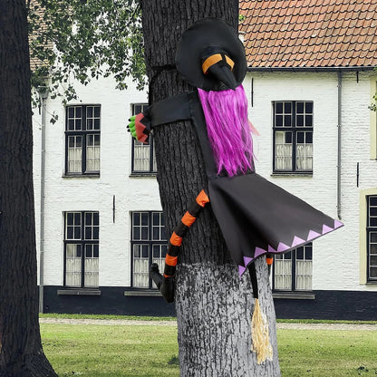 JOYIN 55-Inch Halloween Crashing Witch Decoration with Purple Hair