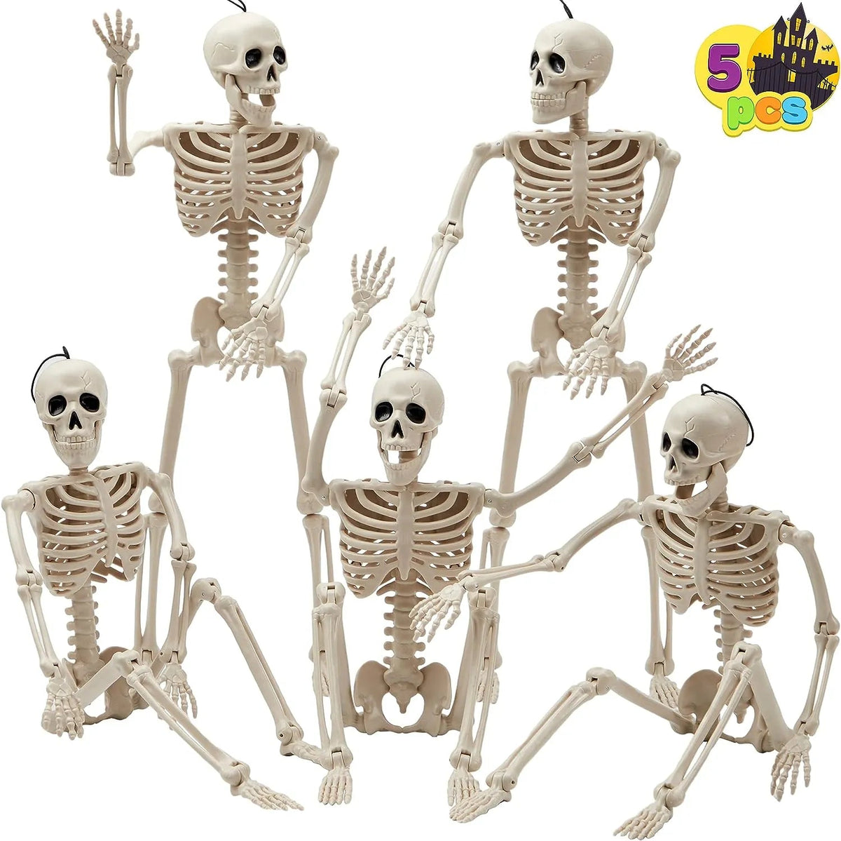 5 PCS Posable Halloween Skeletons, 16 Inches Full Body with Posable Joints