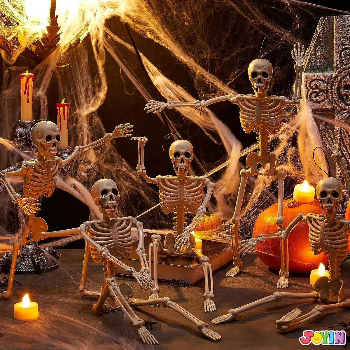 5 PCS Posable Halloween Skeletons, 16 Inches Full Body with Posable Joints