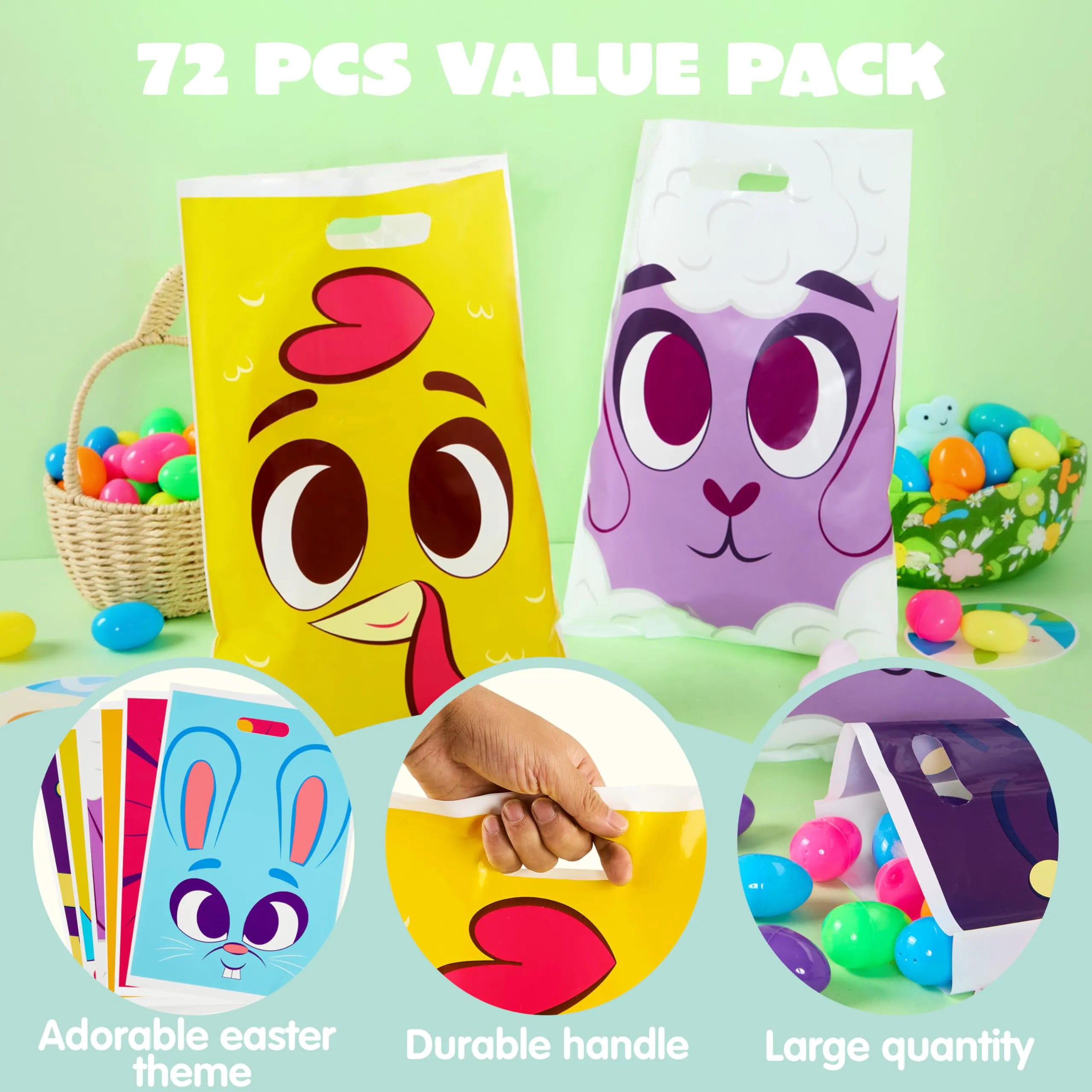 JOYIN 72 Pack Easter Tote Bags with Handles