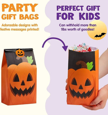 72PCS Halloween Treat Bags - 6 Styles Trick or Treat Paper Bags with Stickers, Halloween Goodie Bags for Kids