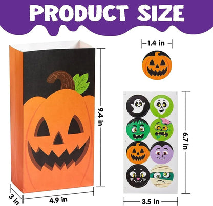 72PCS Halloween Treat Bags - 6 Styles Trick or Treat Paper Bags with Stickers, Halloween Goodie Bags for Kids